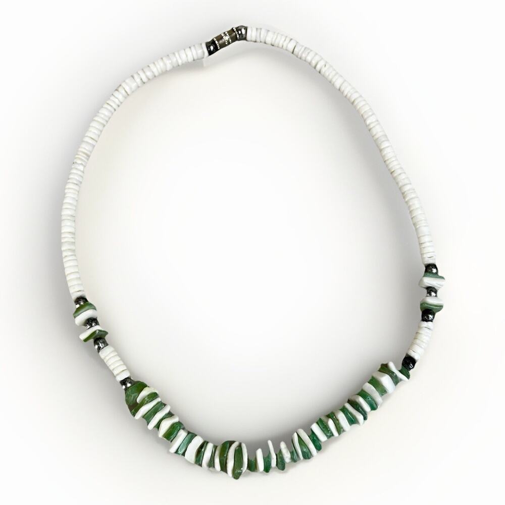 Native American Heishi Blue Green Turquoise Shell Sterling Silver Bead Necklace